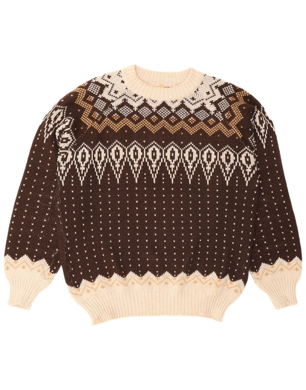 Maglione maglione girocollo da uomo vintage grande marrone Fair Isle