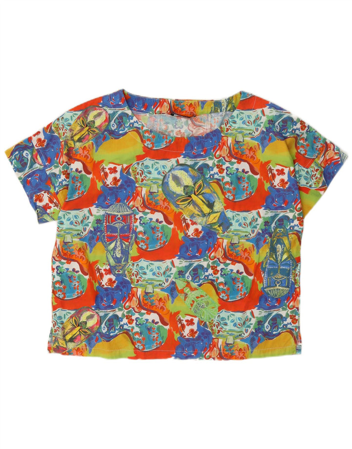 Camicetta grafica da donna vintage Top UK 14 Cotone floreale multicolore medio