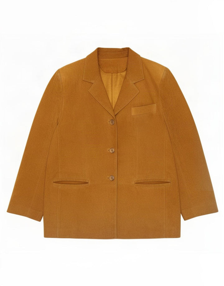 Giacca blazer vintage da donna in pelle scamosciata a 3 bottoni IT 46 grande in pelle marrone