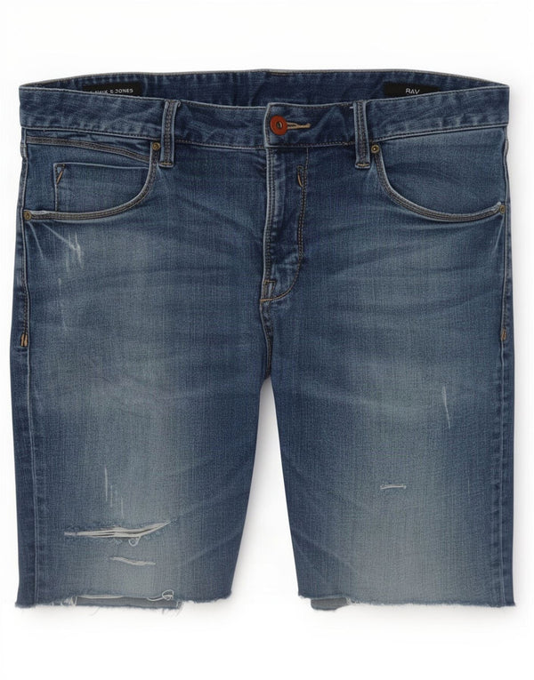 Jack & Jones Pantaloncini di jeans slim fit invecchiati da uomo di grandi dimensioni W34 in cotone blu