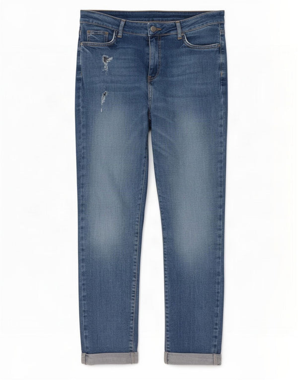 Jeans slim effetto consumato da donna M&Co UK 12 medio W28 L28 blu