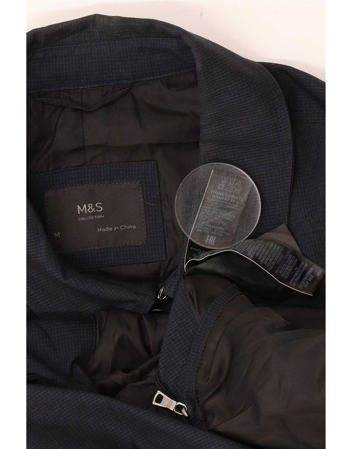 Cappotto da uomo Marks & Spencer UK 38 medio poliestere pied de poule blu navy