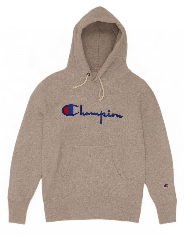Felpa con cappuccio grafica Champion Reverse Weave da uomo in cotone grigio medio