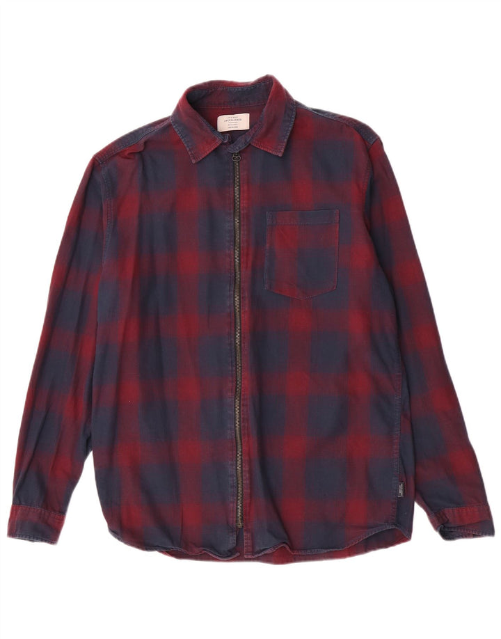 Camicia da uomo in flanella Jack & Jones grande in cotone scozzese blu navy