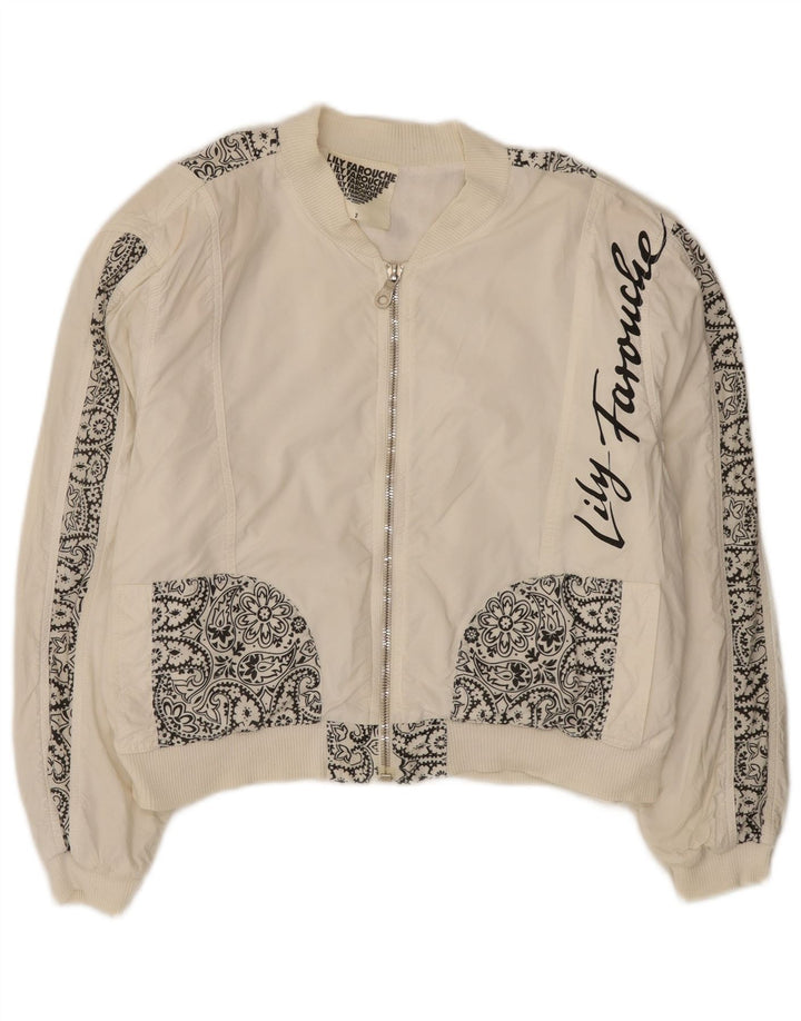Giubbotto bomber oversize con grafica da donna Lily Farouche US 2 XS Bianco Paisley
