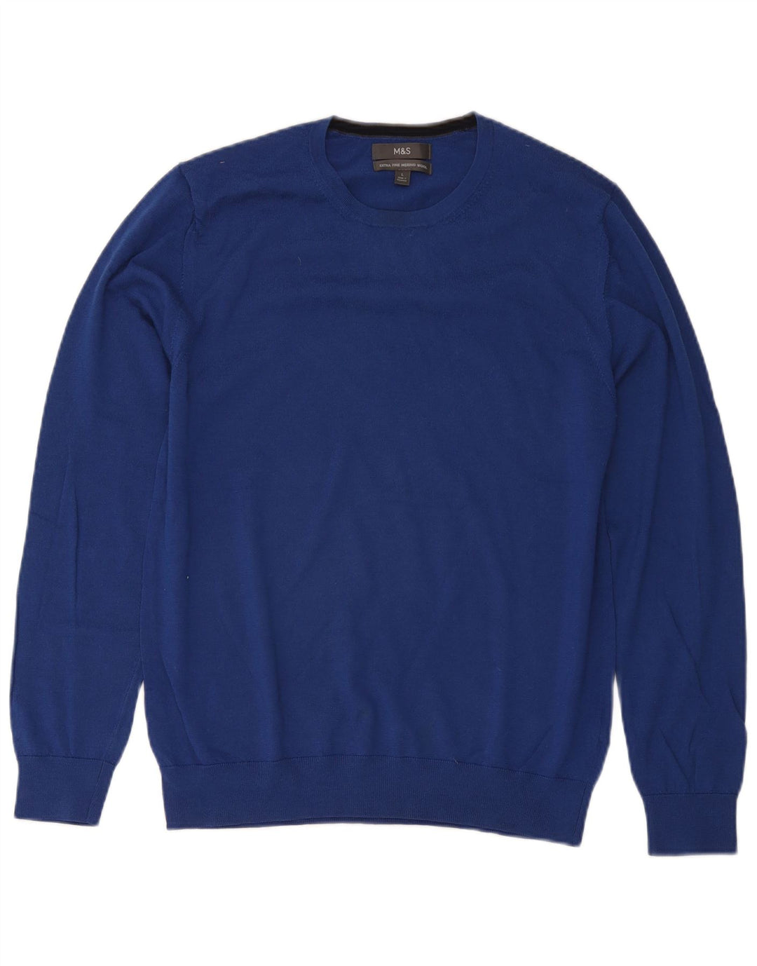 Maglione maglione girocollo da uomo Marks & Spencer grande lana merino blu