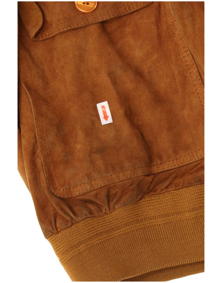 Giubbotto bomber vintage in pelle scamosciata da uomo IT 50 grande in pelle beige
