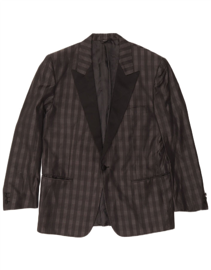 BOCCHESE Giacca Blazer da Uomo a 1 Bottone IT 52 XL Seta a quadri Grigia