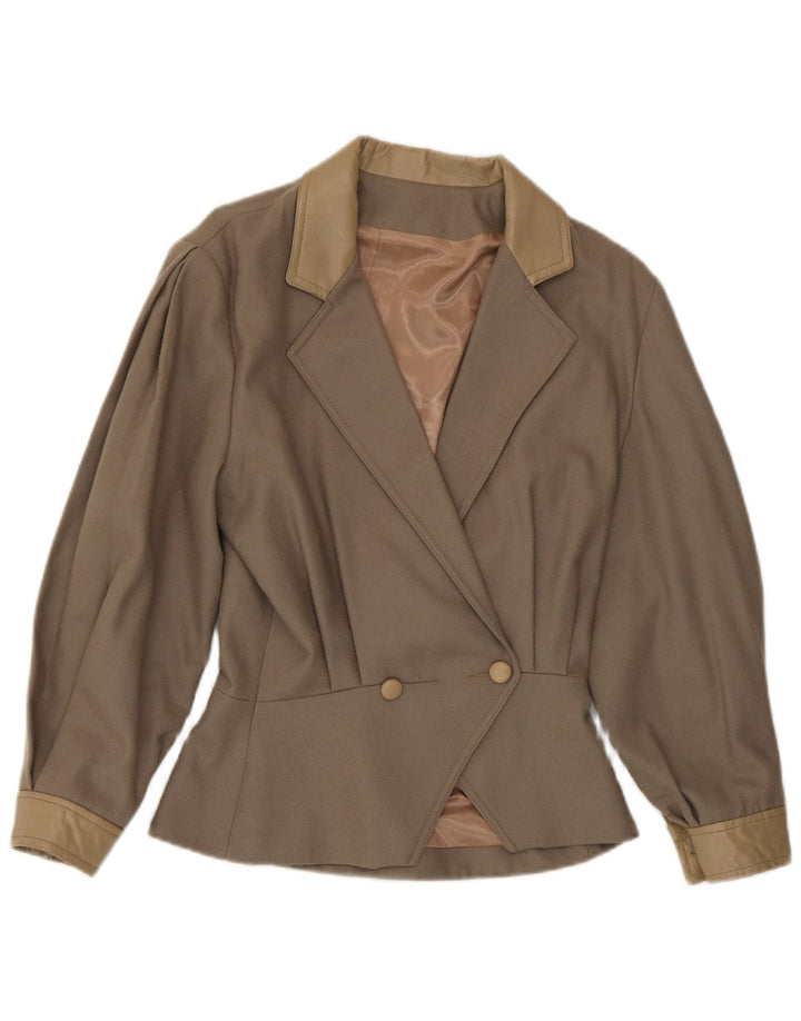 Giacca blazer doppiopetto da donna Harrods UK 14 lana marrone medio