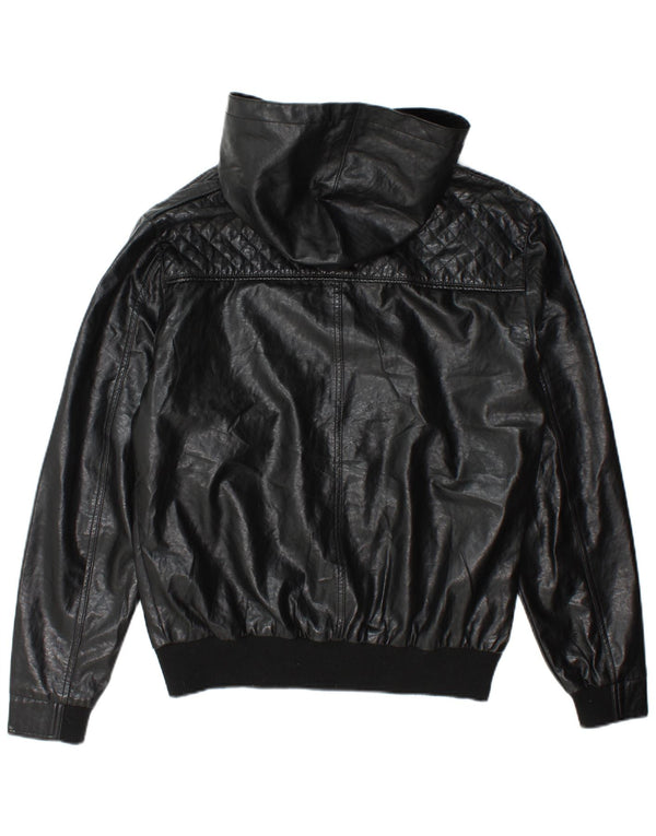 Giubbotto bomber da uomo in ecopelle con cappuccio Ecko Unltd UK 38 medio nero