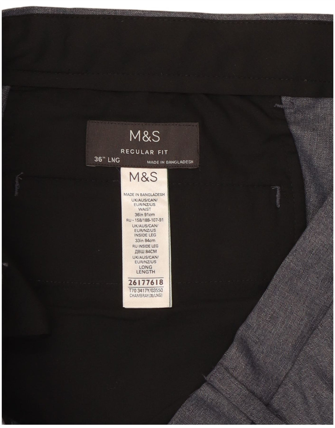 Pantaloni chino vestibilità regolare da uomo Marks & Spencer W36 L33 poliestere grigio