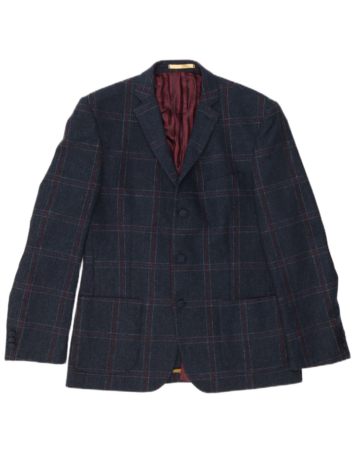 Giacca blazer a 3 bottoni vestibilità regolare da uomo VINTAGE UK 42 XL blu navy a quadri