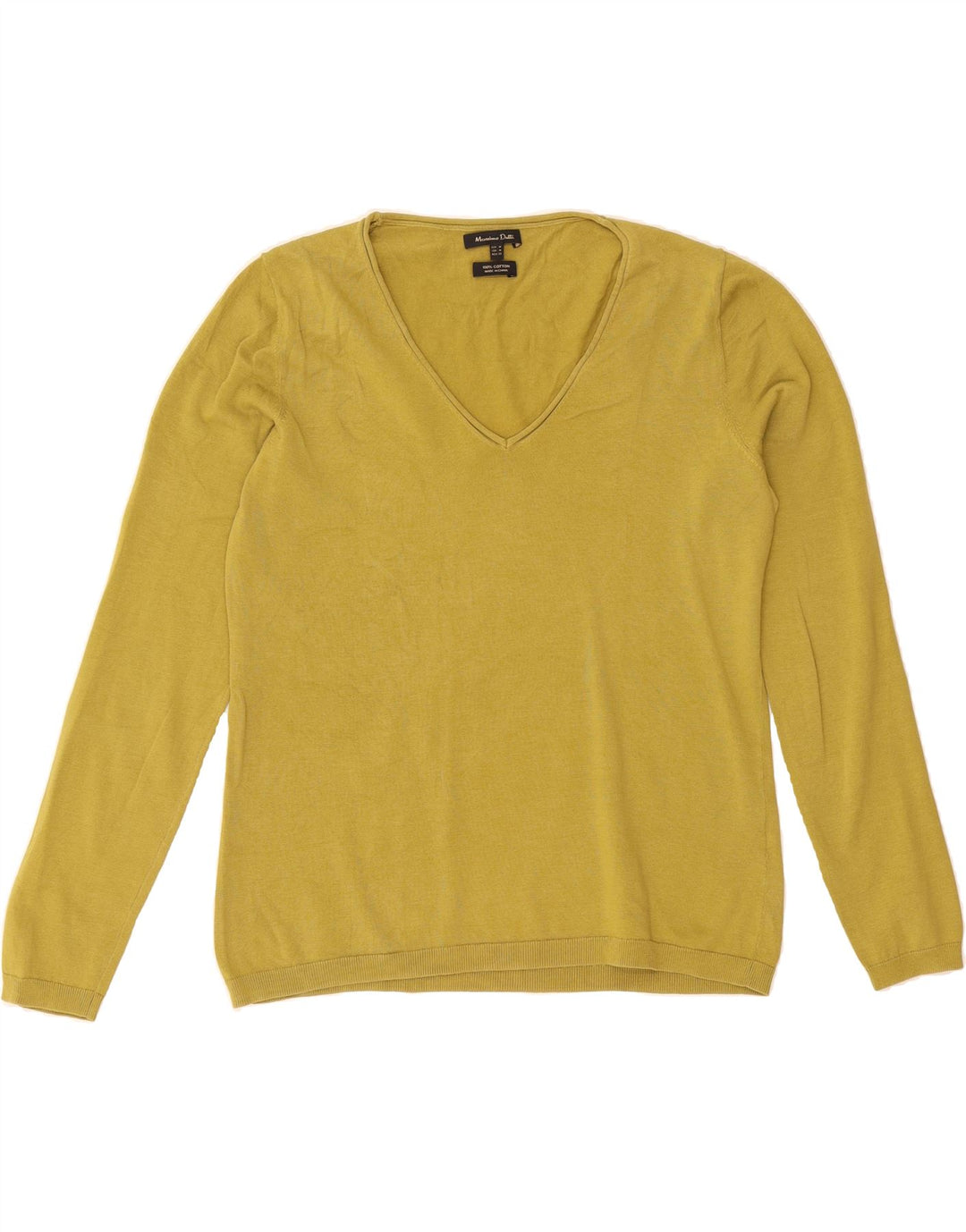 MASSIMO DUTTI Womens V-Neck Jumper Sweater UK 14 Medium Yellow Cotton Vintage Massimo Dutti and Second-Hand Massimo Dutti from Messina Hembry 