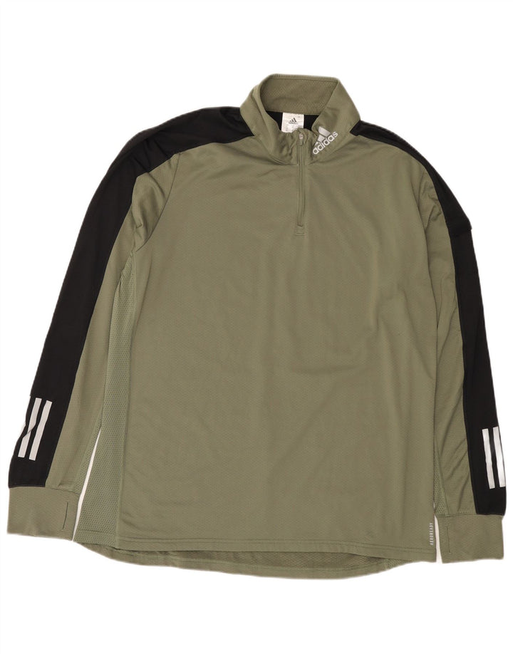 Adidas Uomo Aeroready Zip Collo Pullover Tuta Top XL Cachi Colorblock