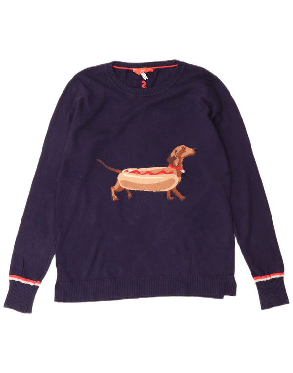 JOULES maglione da donna con scollo a barca con grafica UK 8 piccolo cotone blu navy