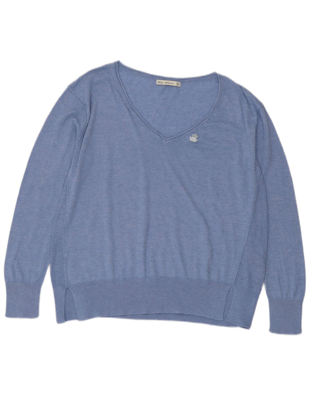 Maglione maglione con scollo a V da donna Zara UK 14 Poliestere blu medio