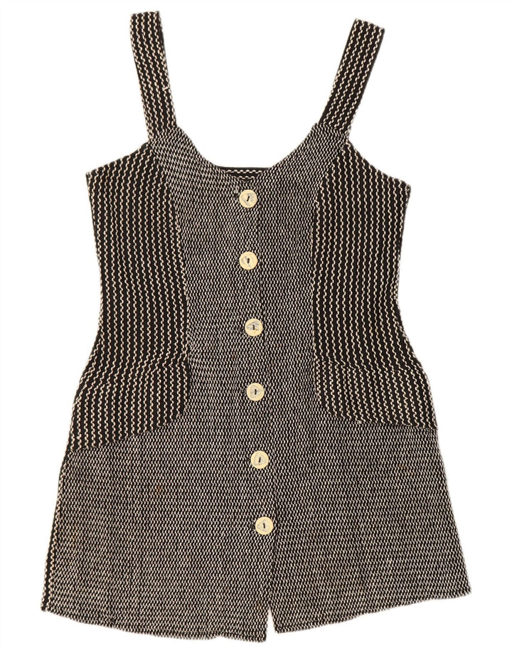 Abito scamiciato da donna vintage UK 12 cotone Chevron nero medio