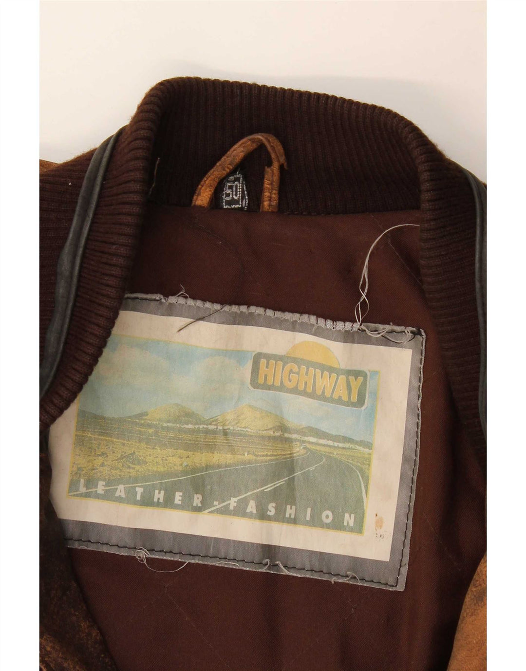 Giacca in pelle vintage da uomo IT 50 grande in pelle marrone geometrica