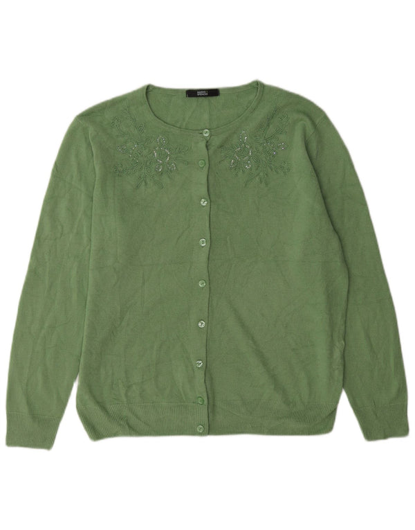 Maglione cardigan da donna Marks & Spencer UK 14 Acrilico floreale verde medio