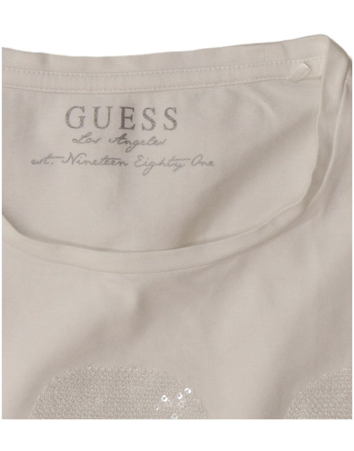 Guess T-shirt grafica regolare da donna Top UK 14 Medium White