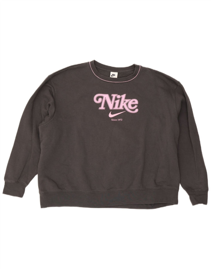 Felpa con grafica Nike da uomo, maglione 2XL, cotone grigio