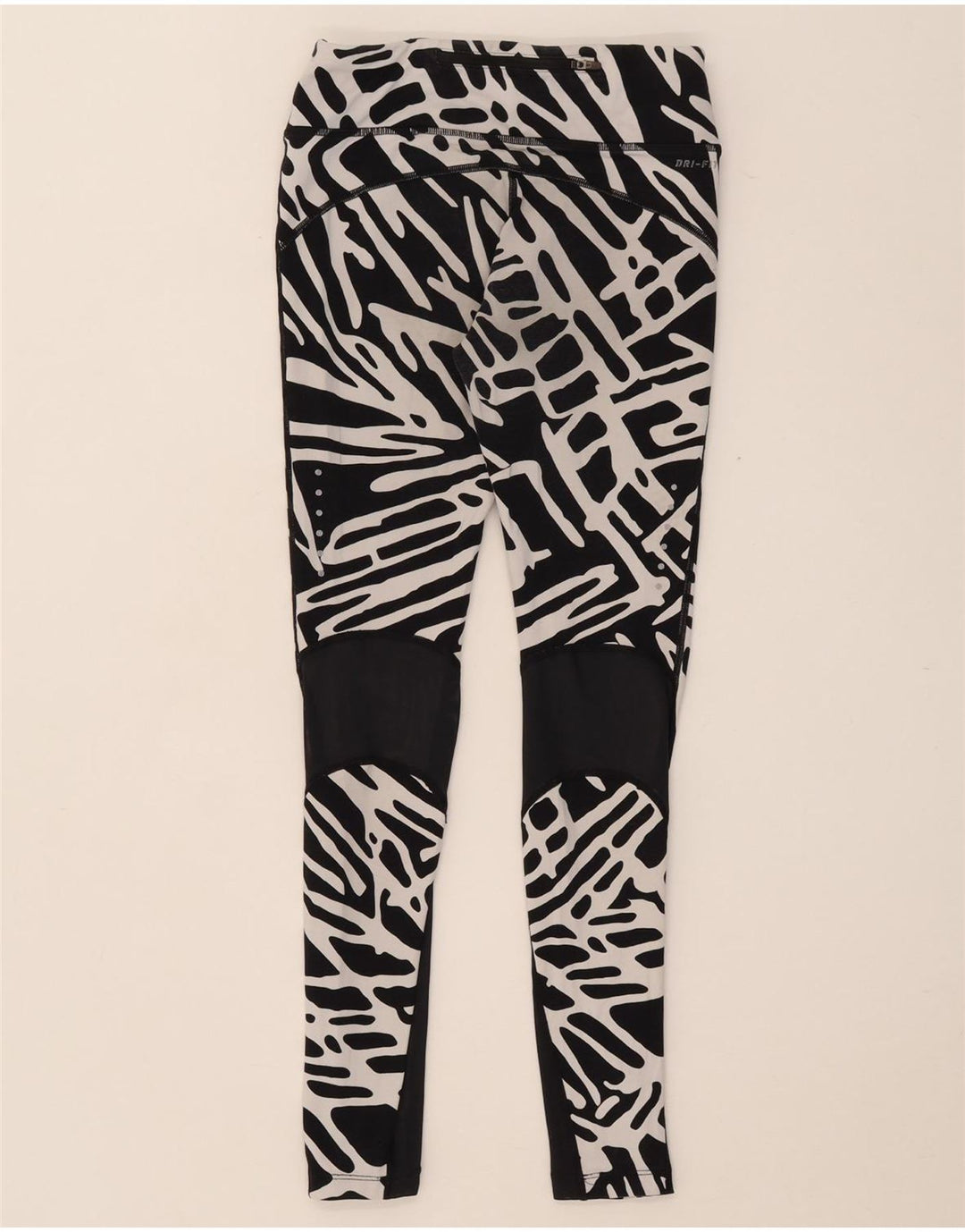Leggings da donna NIKE Dri Fit con motivo astratto UK 8 piccoli in nylon nero