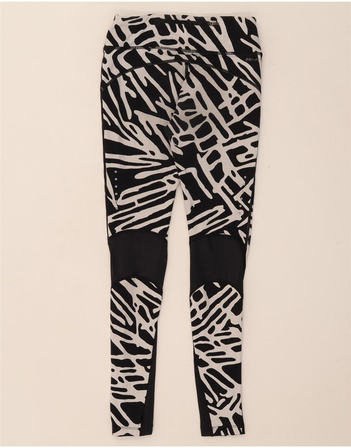 Leggings da donna NIKE Dri Fit con motivo astratto UK 8 piccoli in nylon nero