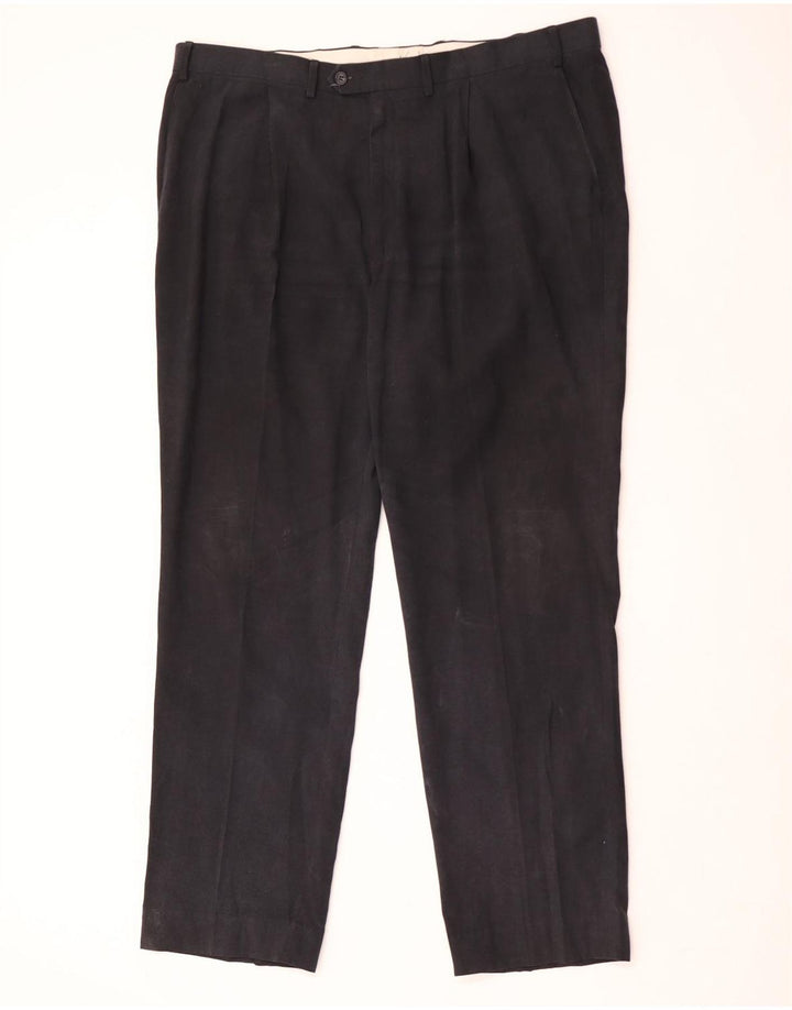 Pantaloni da abito con pegging da uomo Marks & Spencer W42 L33 Lyocell blu navy
