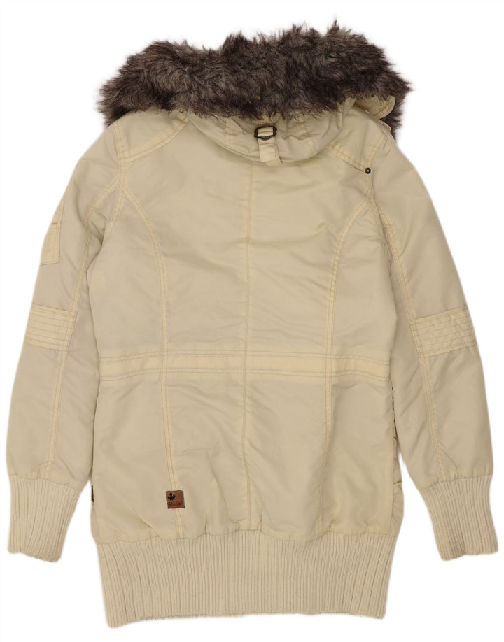 Giacca parka con cappuccio da donna KHUJO UK 16 grande nylon bianco sporco