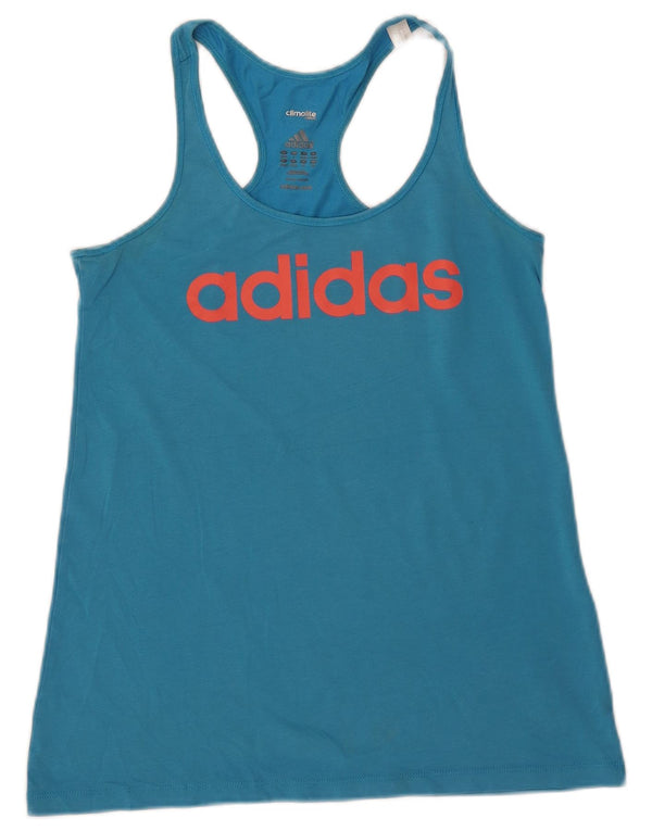 Canottiera grafica Adidas Climalite da donna UK 8/10 piccolo cotone blu