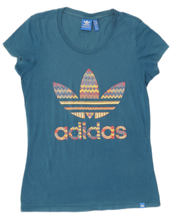 T-shirt grafica da donna Adidas Top UK 14 cotone blu medio
