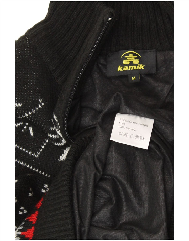 Maglione da uomo VINTAGE con zip e collo in poliacrilico medio nero Fair Isle