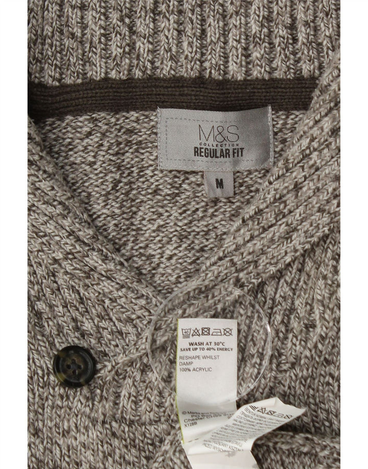 Maglione da uomo Marks & Spencer con collo a scialle grigio medio screziato