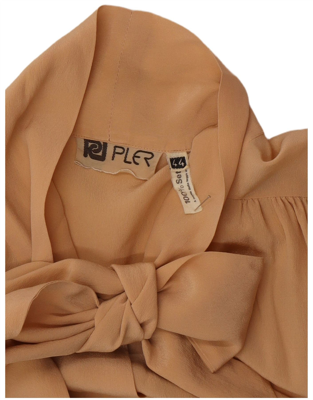 Camicetta da donna vintage con cravatta sul davanti IT 44 Seta beige medio