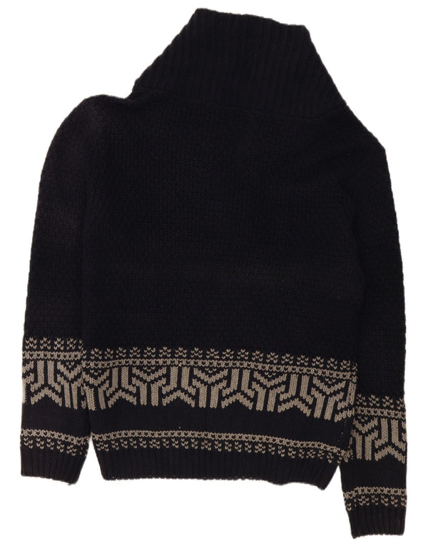 Maglione cardigan con collo a scialle vintage da uomo XL blu navy geometrico