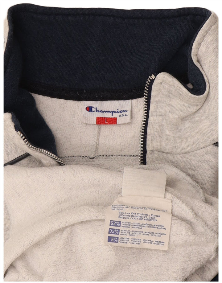 Felpa Champion da uomo con grafica con zip e collo, maglione grande, colore grigio