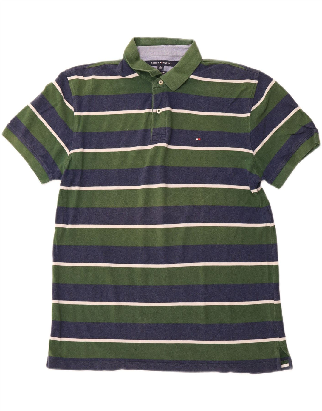 TOMMY HILFIGER Polo da uomo su misura XL in cotone a righe verdi