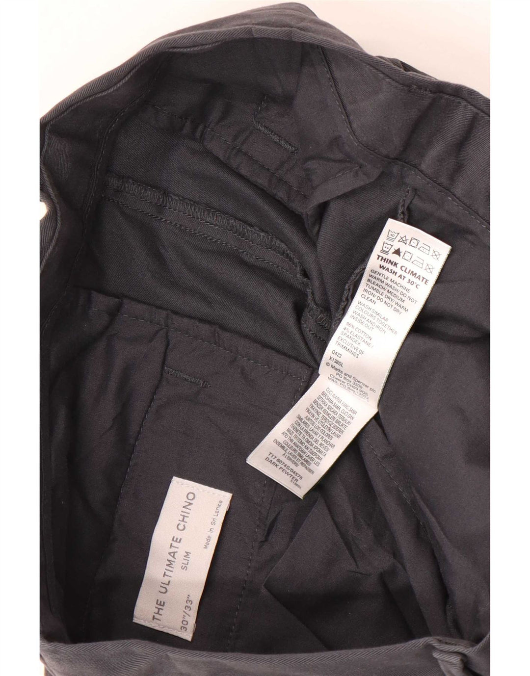Pantaloni chino slim da uomo Marks & Spencer W30 L33 cotone grigio