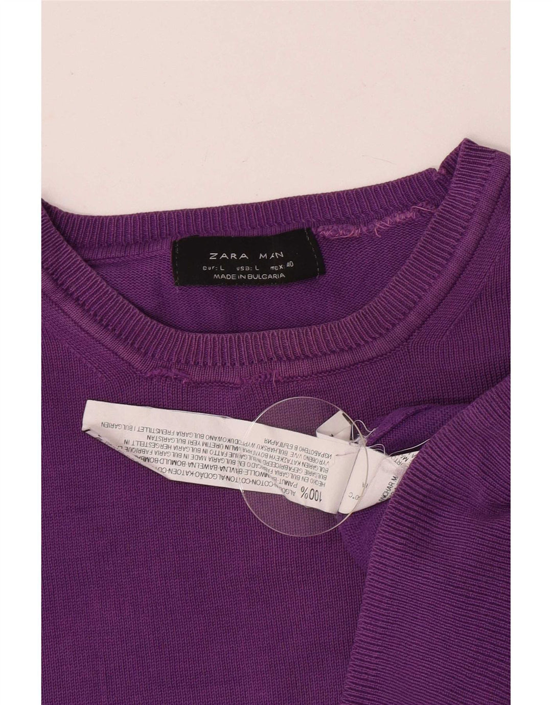 Maglione maglione girocollo da uomo Zara grande cotone viola