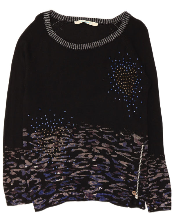 Desigual Donna Maglione con scollo a barchetta Maglione UK 10 Piccola stampa animalier nera