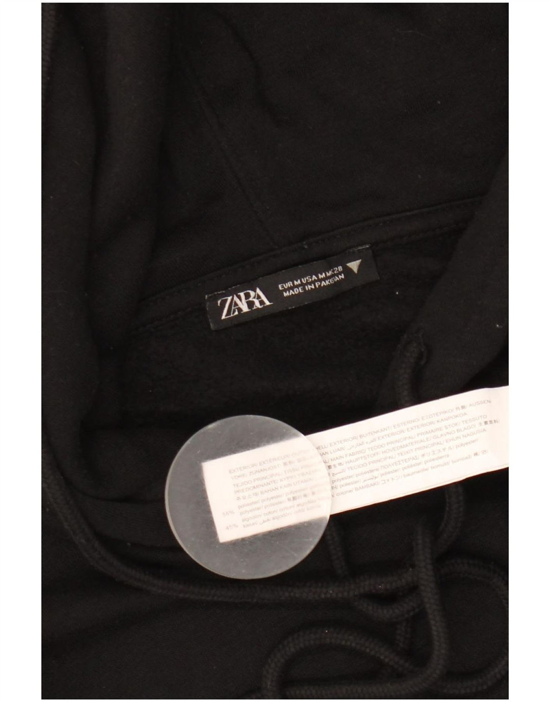 Maglia corta con cappuccio da donna Zara UK 14 poliestere nero medio