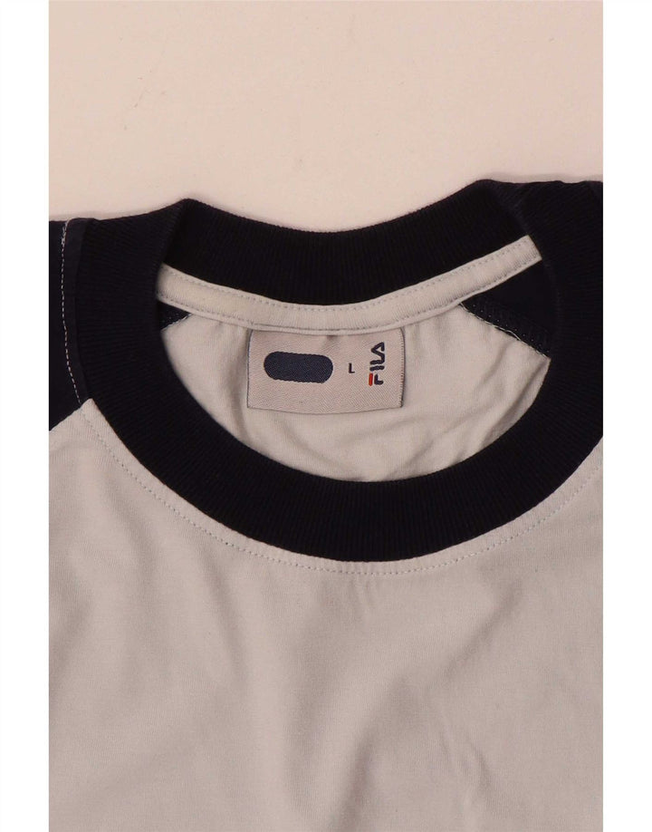 T-shirt Fila da uomo Top Large in cotone color block grigio