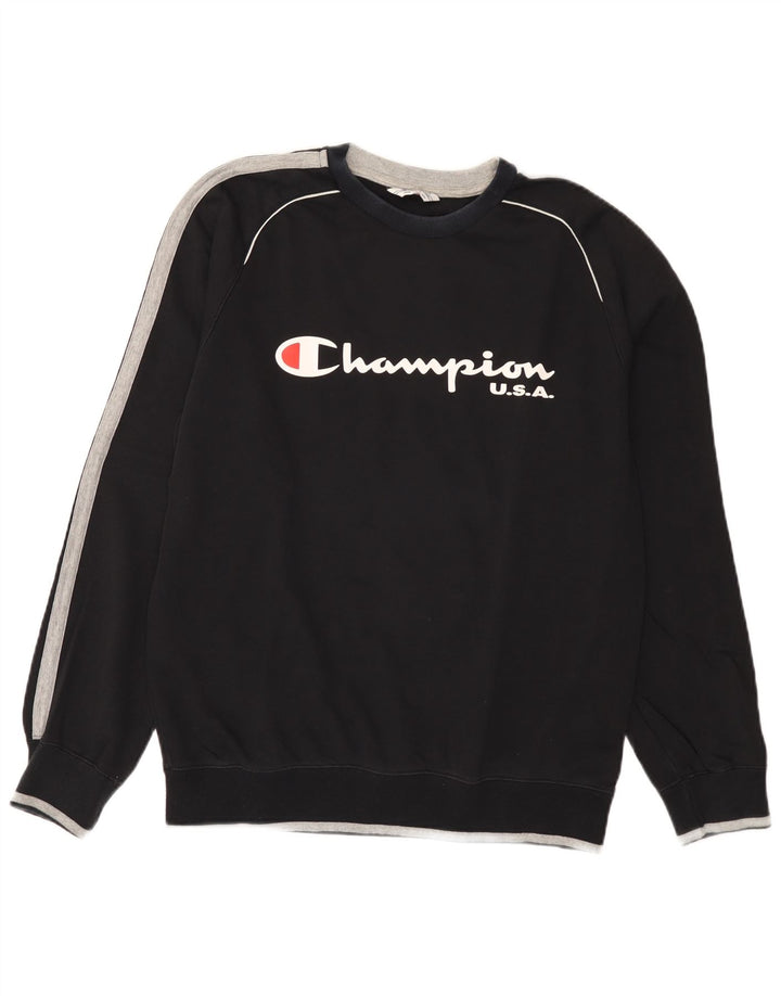 Felpa grafica da uomo Champion, maglione grande, cotone color block nero