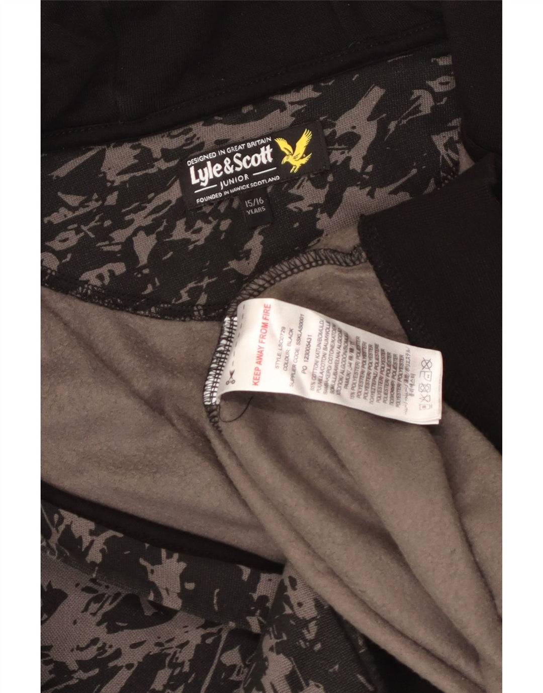 Felpa con cappuccio e zip da ragazzo con motivo astratto Lyle & Scott 15-16 anni nera