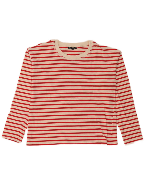 Top Zara da donna oversize a maniche lunghe UK 10 piccolo a righe bianco sporco