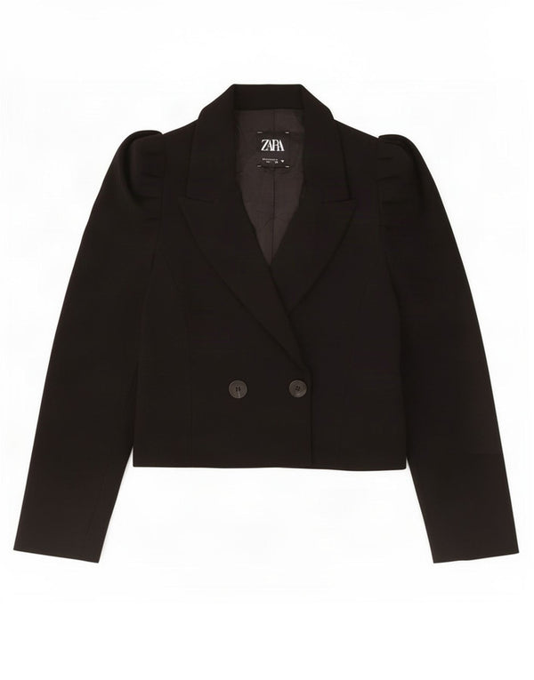 Zara Womens Double Breasted Bolero Jacket UK 10 Small Black Polyester
