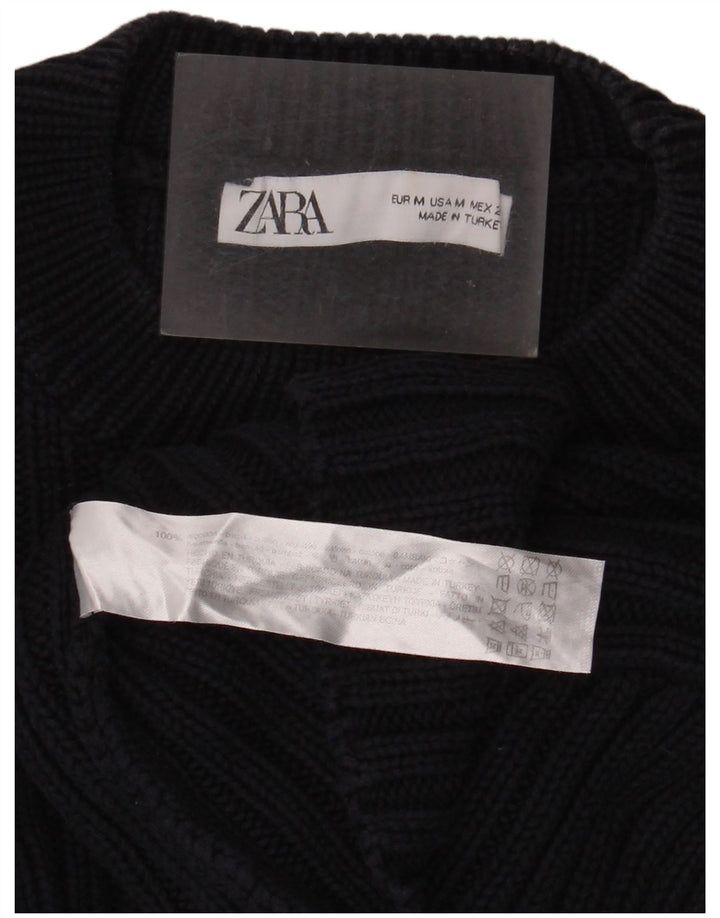 Maglione corto girocollo da donna Zara UK 14 blu navy medio