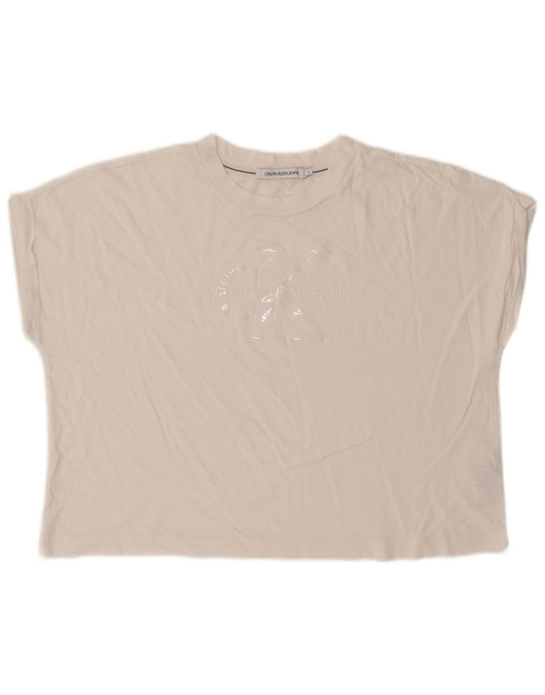 Calvin Klein Jeans T-shirt grafica corta da donna Top UK 16 Large Cotone bianco