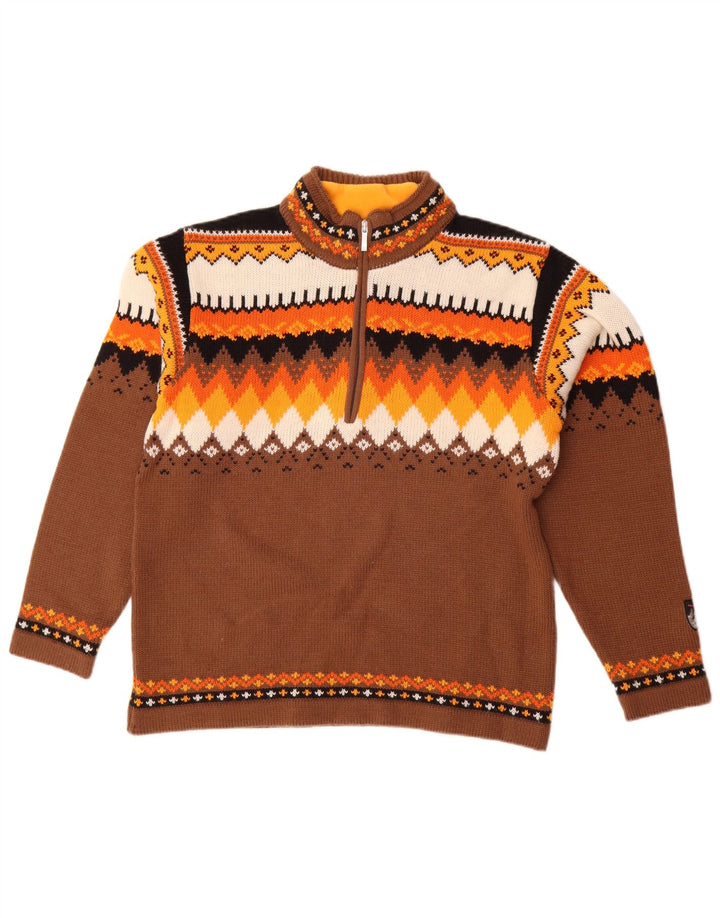 Maglione da uomo Campagnolo con zip e collo in lana geometrica marrone medio