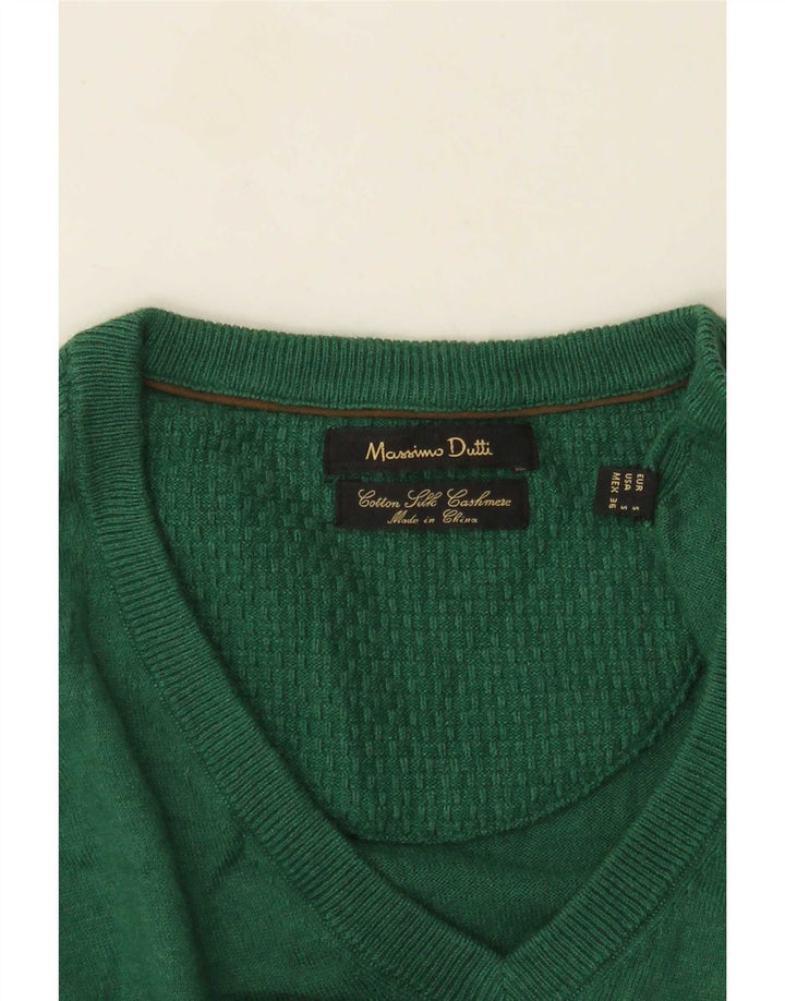Massimo Dutti Maglione da uomo con scollo a V piccolo in cotone verde